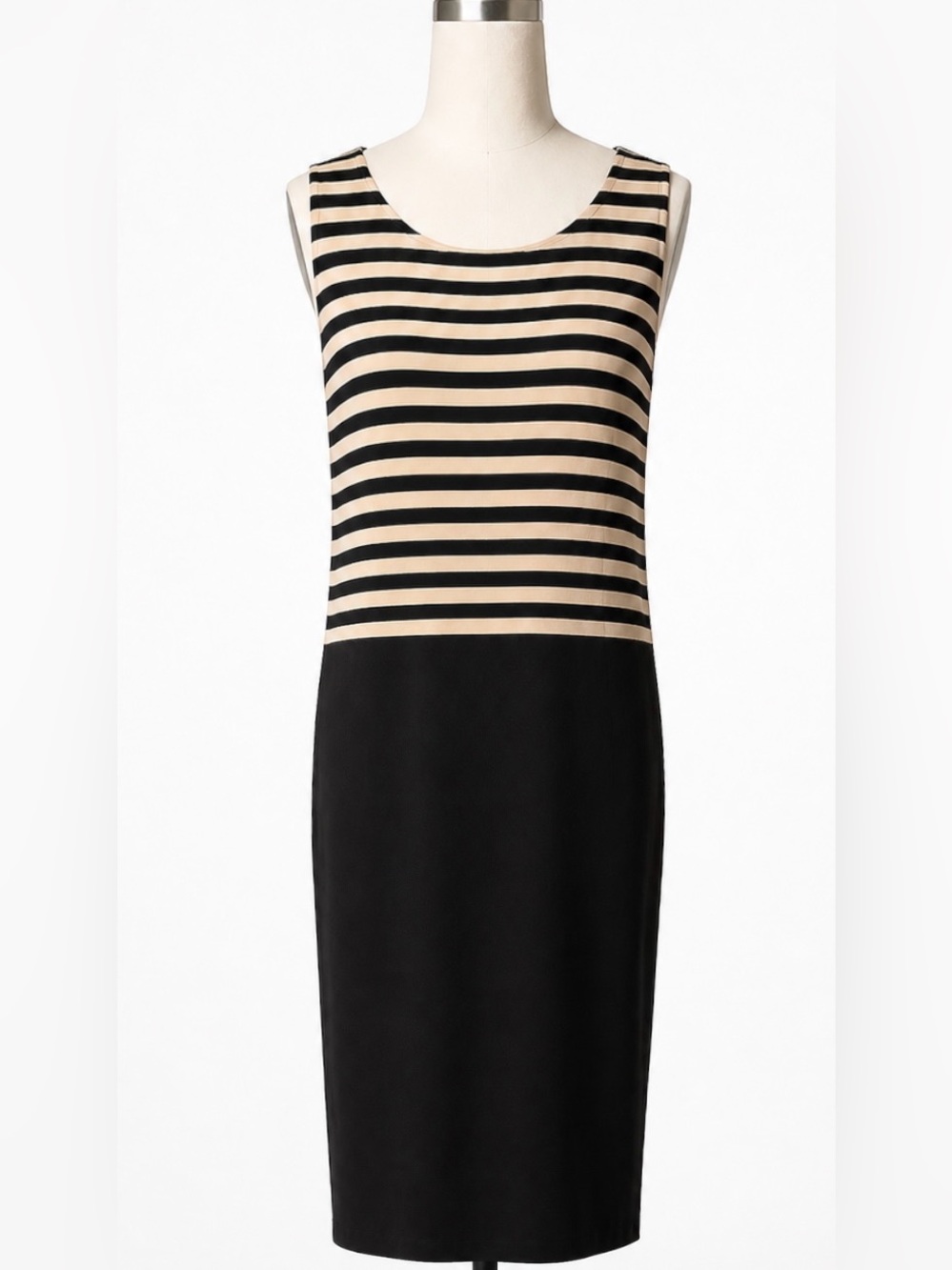 NWT St. John navy and white striped shirt dress, knee length, knit back zip- 14